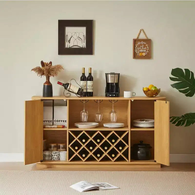 Credenza moderna ondulata da 58" con ripiani regolabili e ante senza maniglie