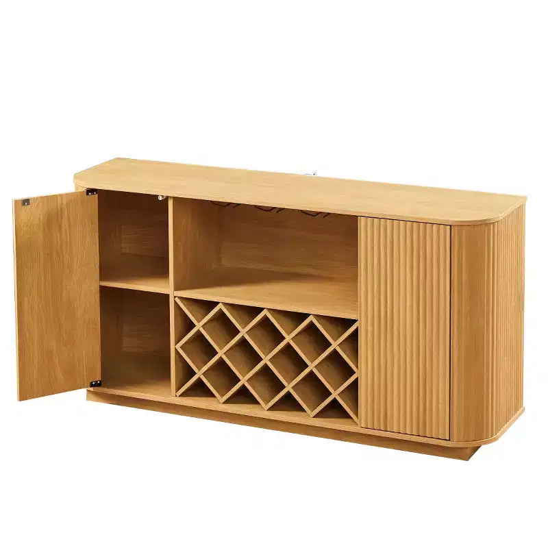 Credenza moderna ondulata da 58" con ripiani regolabili e ante senza maniglie