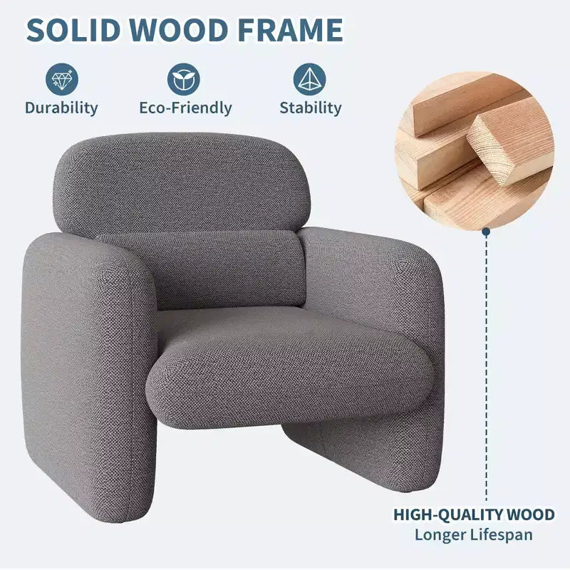 Poltrona moderna, Poltrona con struttura in legno, Comoda poltrona da lettura per soggiorno, camera da letto, appartamento, angolo, grigio