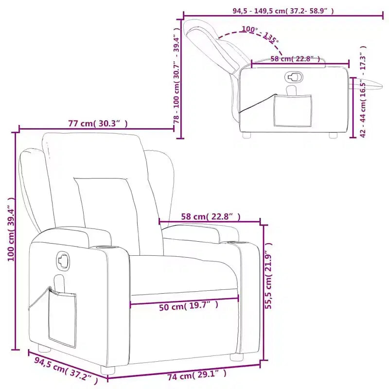 Single Recliner Chair with Polyester Upholstery, Metal Frame & Plywood Construction