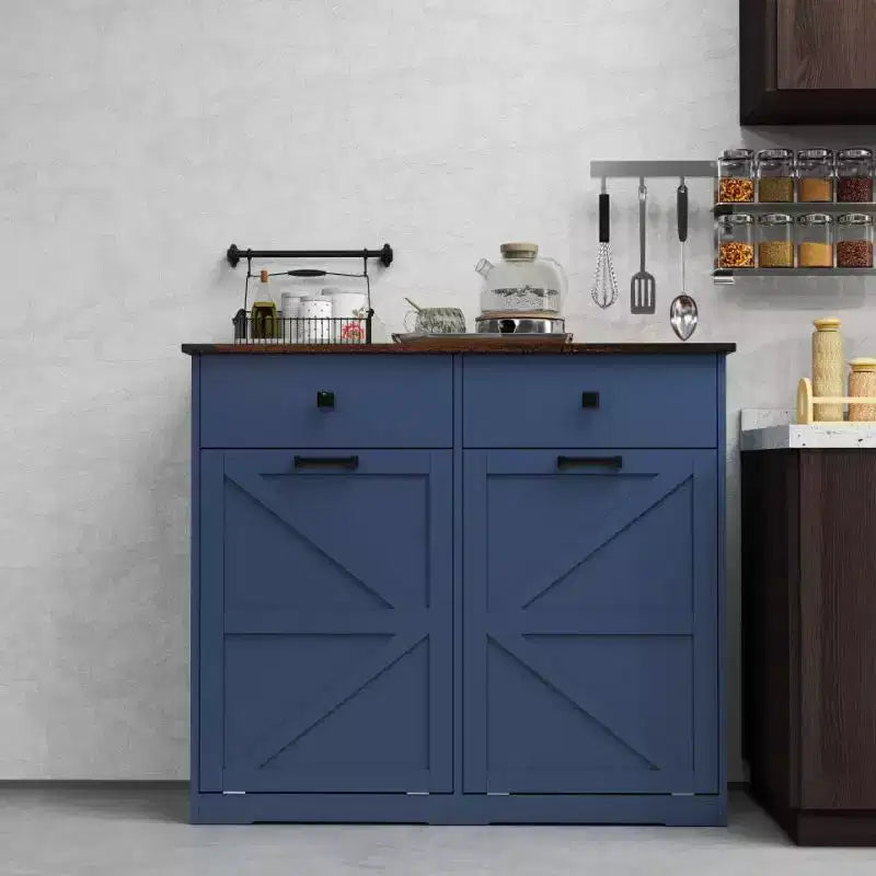 Farmhouse Double Tilt-Out Trash Cabinet with Drawers & Recycling Storage, Multi-Room Use