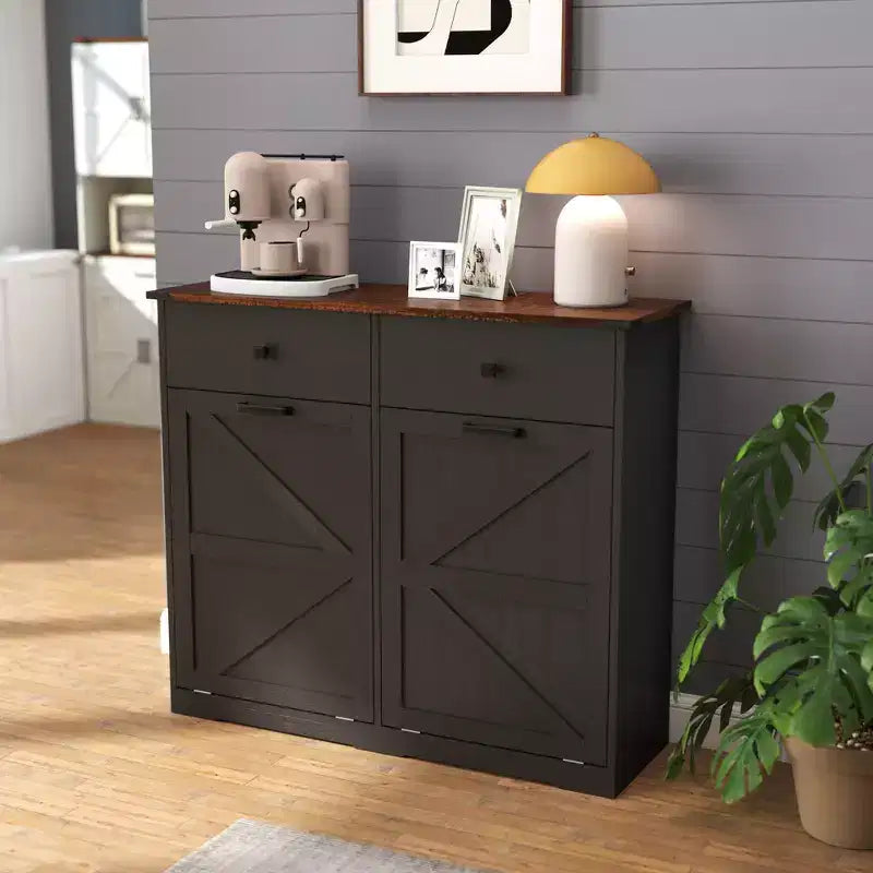 Farmhouse Double Tilt-Out Trash Cabinet with Drawers & Recycling Storage, Multi-Room Use