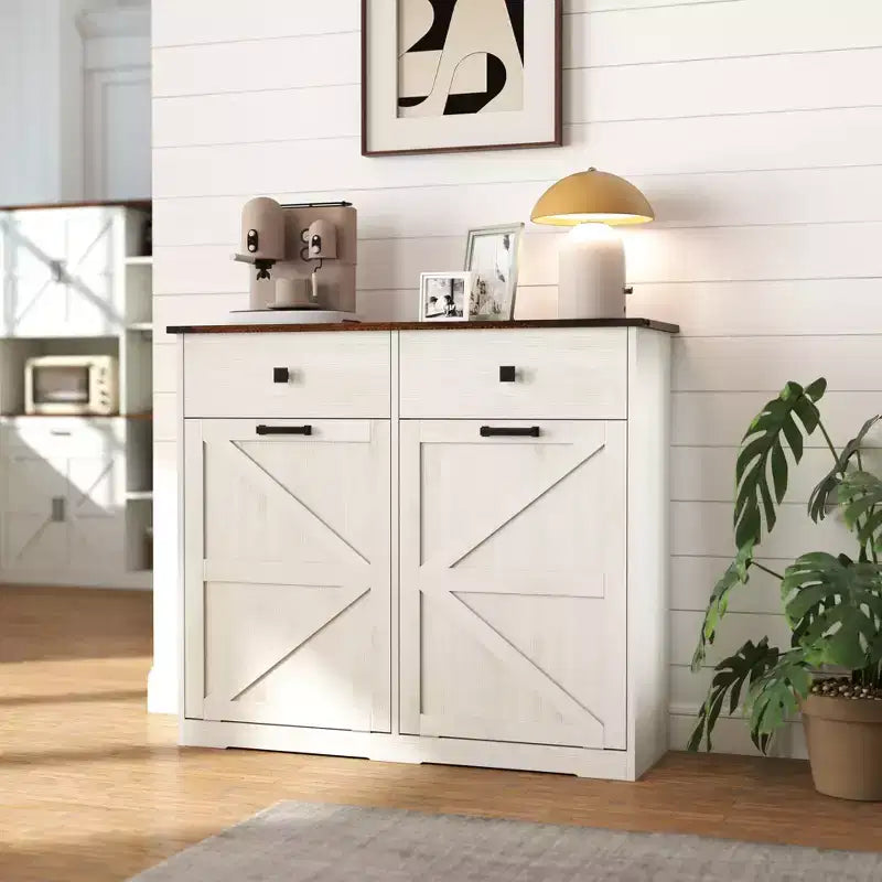 Farmhouse Double Tilt-Out Trash Cabinet with Drawers & Recycling Storage, Multi-Room Use