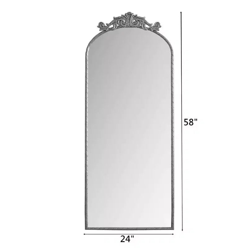 Specchio da parete ad arco a figura intera da 58" x 24" con pannello posteriore in MDF, cornice in ferro