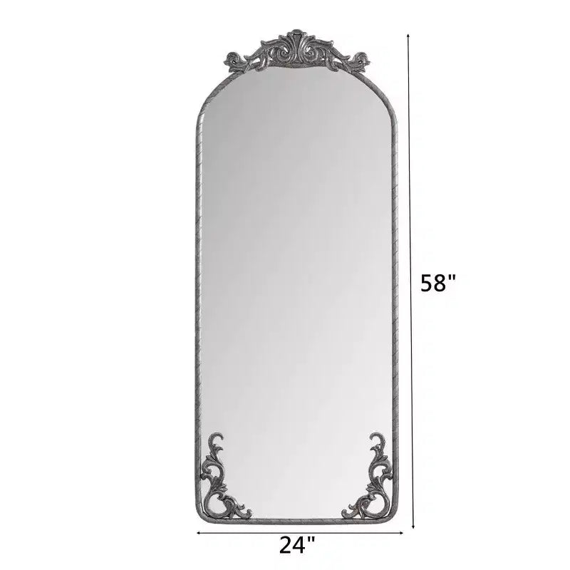 Specchio da parete ad arco a figura intera da 58" x 24" con pannello posteriore in MDF, cornice in ferro