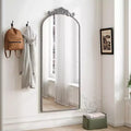Specchio da parete ad arco a figura intera da 58" x 24" con pannello posteriore in MDF, cornice in ferro