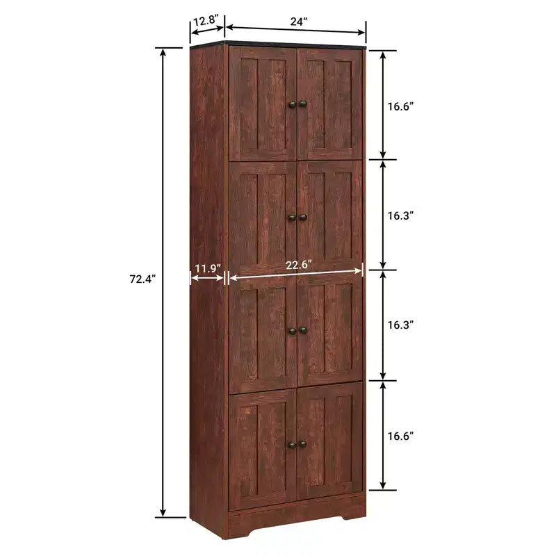 Mobile Contenitore Alto con 8 Ante, Scaffali a 4 Ripiani Armadietto da Terra Autoportante, Dispensa da Cucina per Camera da Letto, Ingresso, Soggiorno