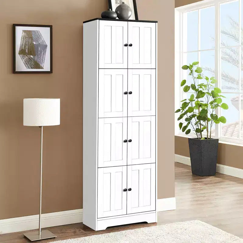 Mobile Contenitore Alto con 8 Ante, Scaffali a 4 Ripiani Armadietto da Terra Autoportante, Dispensa da Cucina per Camera da Letto, Ingresso, Soggiorno