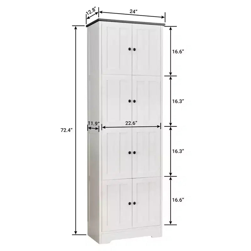 Mobile Contenitore Alto con 8 Ante, Scaffali a 4 Ripiani Armadietto da Terra Autoportante, Dispensa da Cucina per Camera da Letto, Ingresso, Soggiorno