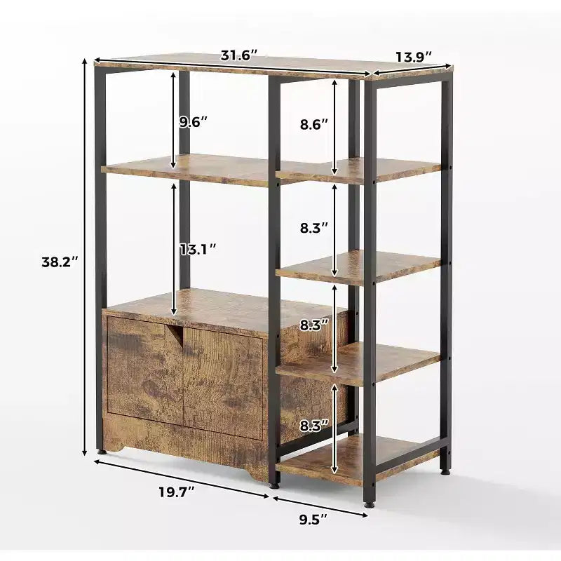 Scaffale da Cucina a 5 Livelli con Ante, Organizer Indipendente da 97 cm con Ripiani per Forno a Microonde, Stazione Caffè per Cucina, Ufficio