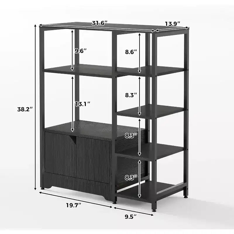 Scaffale da Cucina a 5 Livelli con Ante, Organizer Indipendente da 97 cm con Ripiani per Forno a Microonde, Stazione Caffè per Cucina, Ufficio