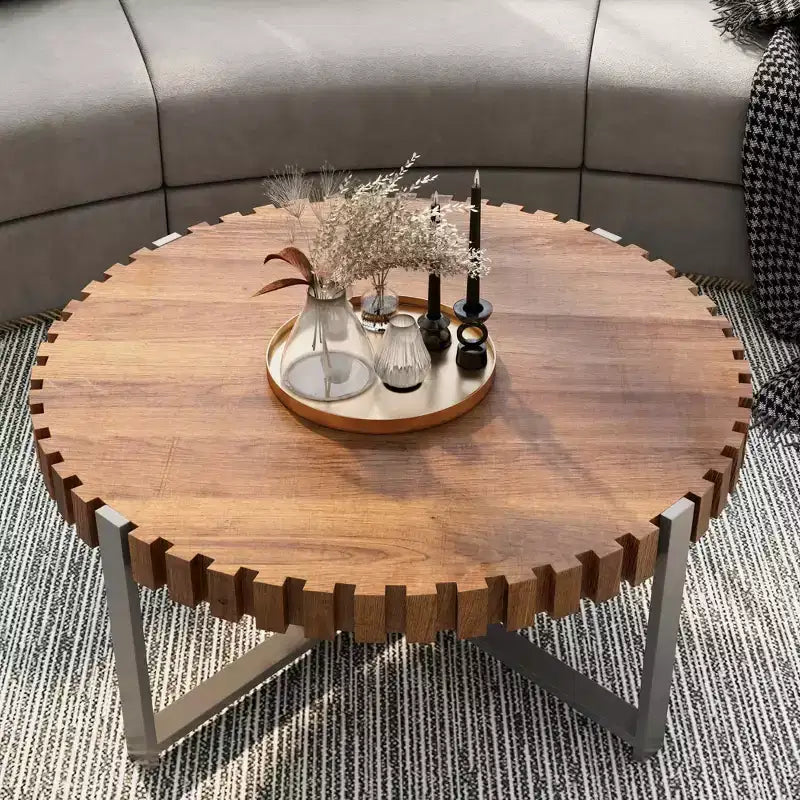 MAYEERTY 31.4 inch Modern Matural Wood Grain Handmade Drum Shaped Coffee Table with Sturdy Base Coffee Table for Living Room