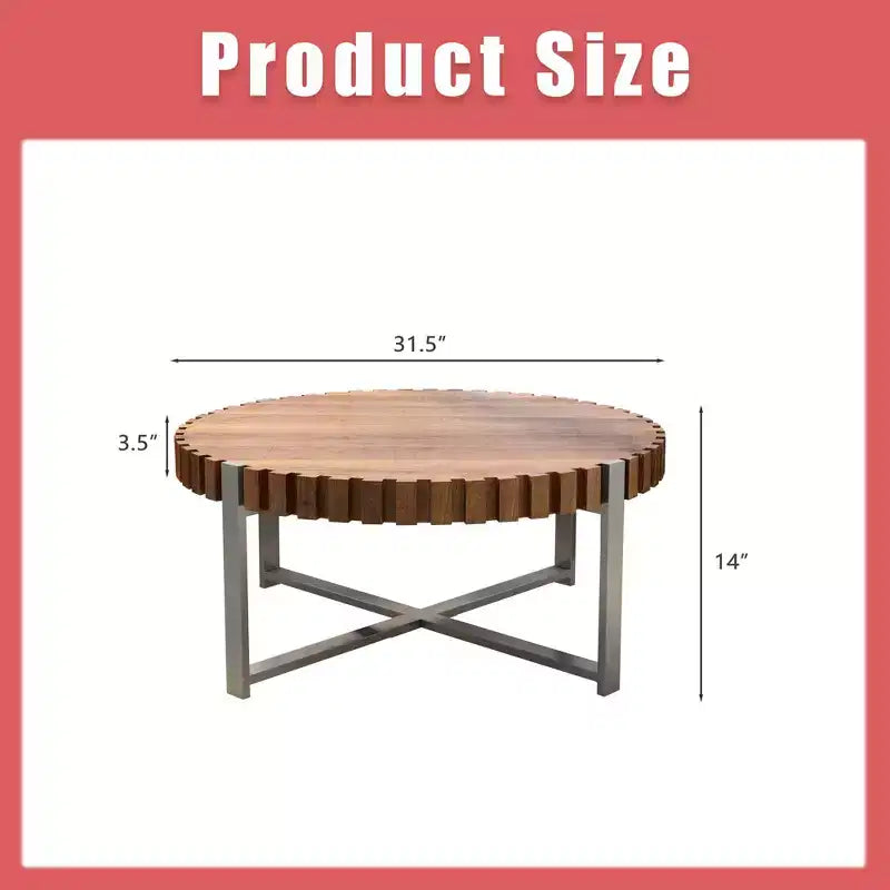 Tavolino da caffè rotondo a tamburo da 31,5" con finitura in legno naturale, MDF