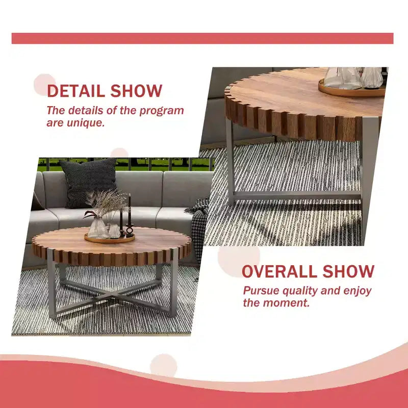 Tavolino da caffè rotondo a tamburo da 31,5" con finitura in legno naturale, MDF