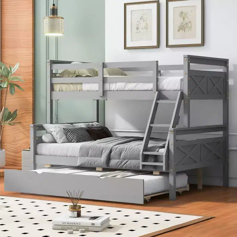 TUYOHW Twin Over Full Bunk Bed with Ladder and Guardrail,Pine Wood Bunk Bed Frame with Twin Size Trundle for Kids Teens Adults