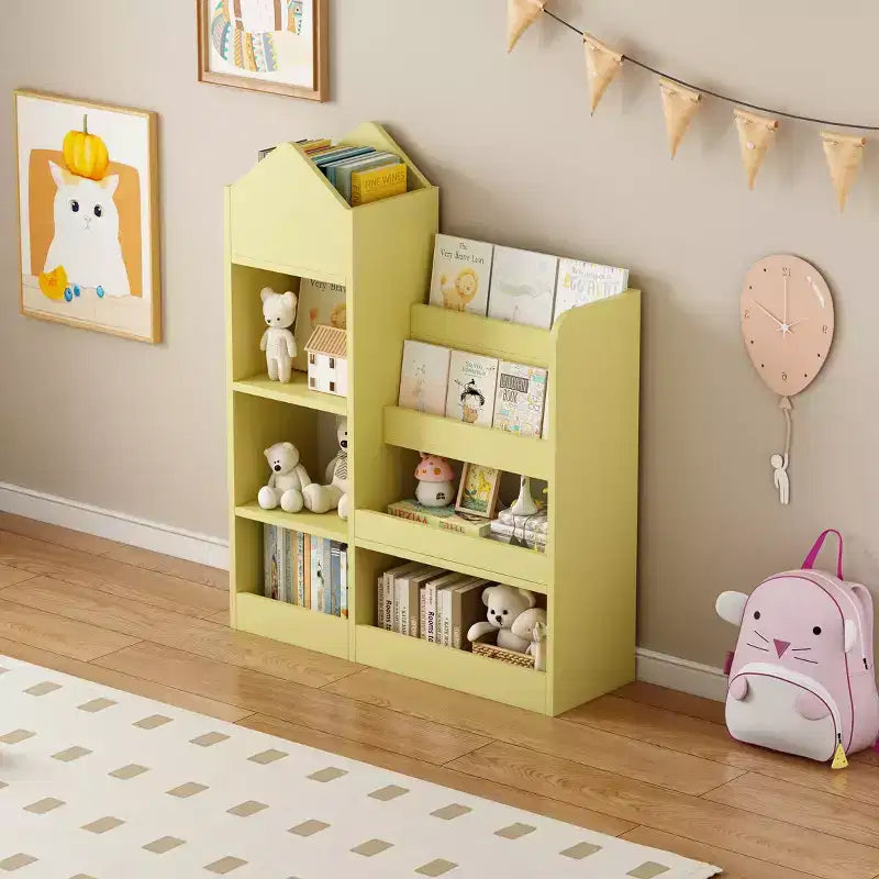 Libreria per bambini in legno, organizer per giocattoli con ripiani, grande mobile contenitore per bambini con 6 scomparti, 2 cestini e contenitore per libri e giocattoli