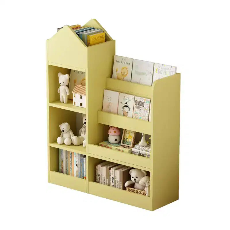 Libreria per bambini in legno, organizer per giocattoli con ripiani, grande mobile contenitore per bambini con 6 scomparti, 2 cestini e contenitore per libri e giocattoli
