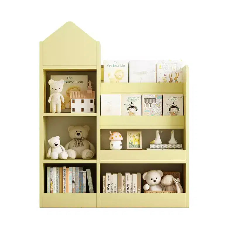Libreria per bambini in legno, organizer per giocattoli con ripiani, grande mobile contenitore per bambini con 6 scomparti, 2 cestini e contenitore per libri e giocattoli