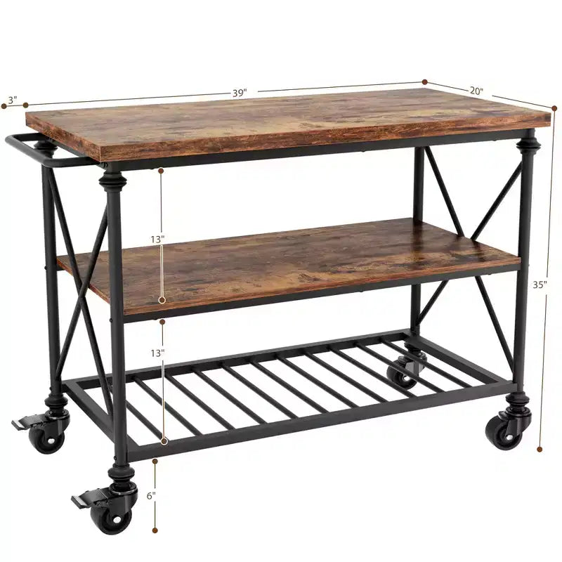 Carrello da Cucina a 3 Livelli con Ruote Bloccabili e Gambe in Tubo Industriale, 99 cm di Larghezza