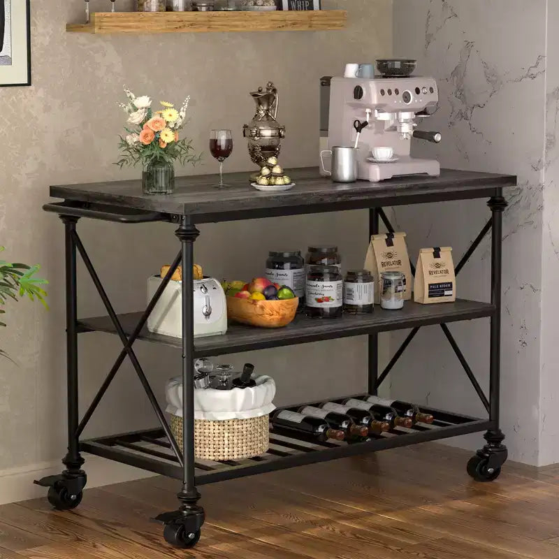 Carrello da Cucina a 3 Livelli con Ruote Bloccabili e Gambe in Tubo Industriale, 99 cm di Larghezza