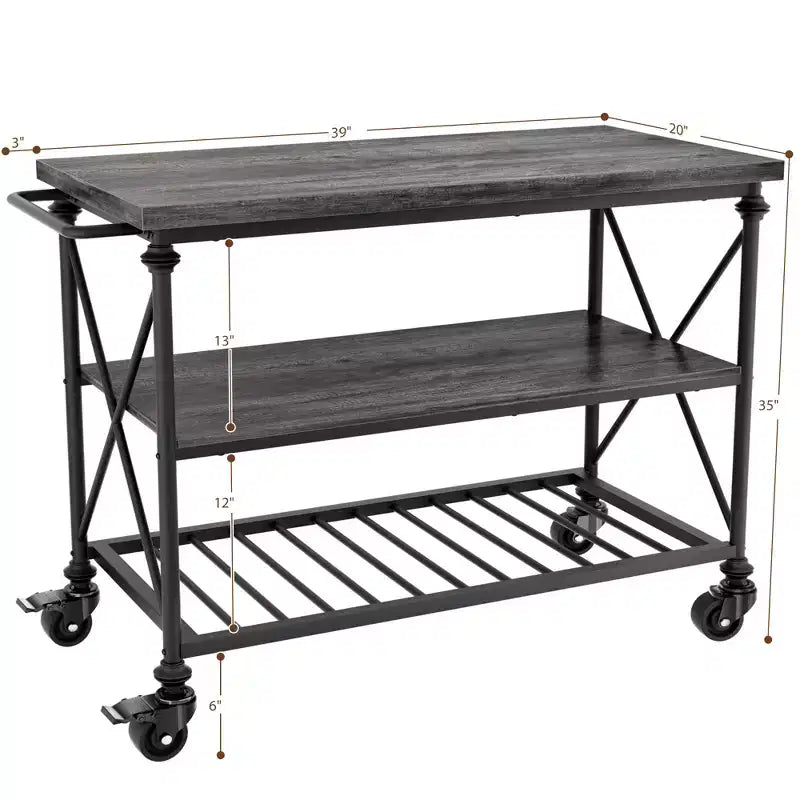 Carrello da Cucina a 3 Livelli con Ruote Bloccabili e Gambe in Tubo Industriale, 99 cm di Larghezza