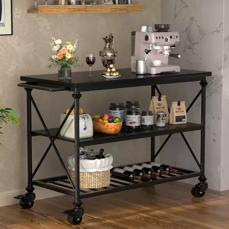 Carrello da Cucina a 3 Livelli con Ruote Bloccabili e Gambe in Tubo Industriale, 99 cm di Larghezza