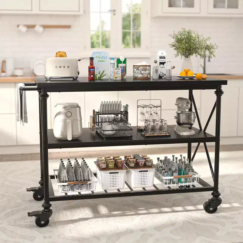Carrello da Cucina a 3 Livelli con Ruote Bloccabili e Gambe in Tubo Industriale, 99 cm di Larghezza