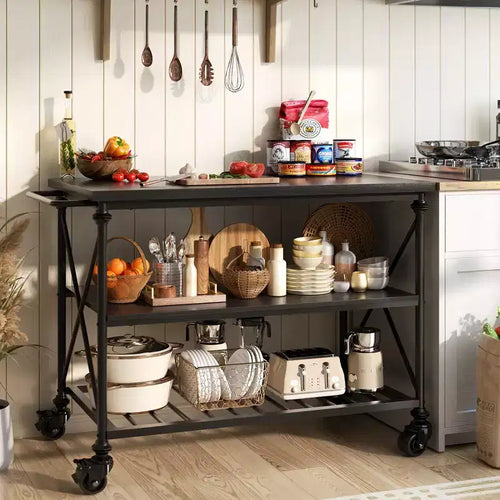 Besiost 3-Tier Kitchen Island Cart with Wheels, Kitchen Storage Shelves with Lockable Casters