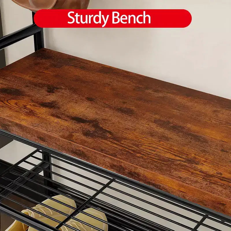 Entryway Hall Tree, 4-in-1 Freestanding Coat Rack w/Shoe Storage Bench, 3-Tier Shelf, Hanging Rod & 8 Adjustable Hooks for Entryway Bedroom