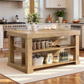 Lantine 55-Inch Farmhouse Kitchen Island with Storage, 3-Tier Wooden Center Bar Table with Large Countertop for Kitchen, Dining Room, Rustic Brown