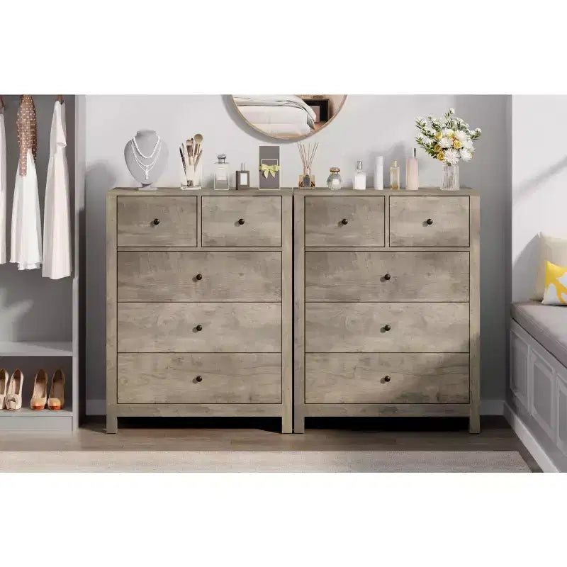Comò a 5 cassetti - Mobile contenitore moderno in legno da 55 pollici con design antiribaltamento per camera da letto, soggiorno, ingresso, corridoio e ufficio