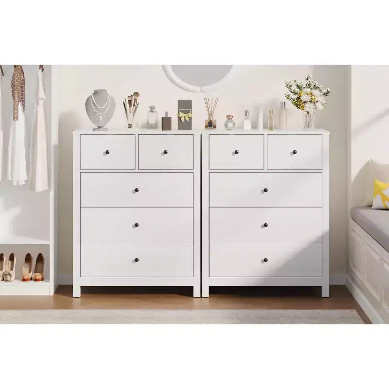 Comò a 5 cassetti - Mobile contenitore moderno in legno da 55 pollici con design antiribaltamento per camera da letto, soggiorno, ingresso, corridoio e ufficio