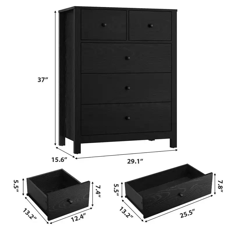 Comò a 5 cassetti - Mobile contenitore moderno in legno da 55 pollici con design antiribaltamento per camera da letto, soggiorno, ingresso, corridoio e ufficio