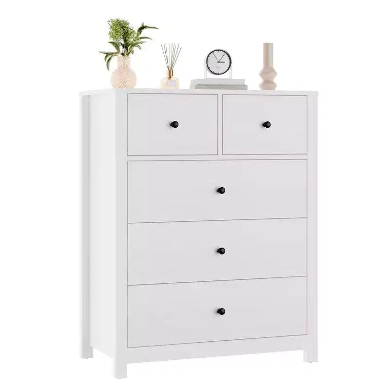 Comò a 5 cassetti - Mobile contenitore moderno in legno da 55 pollici con design antiribaltamento per camera da letto, soggiorno, ingresso, corridoio e ufficio