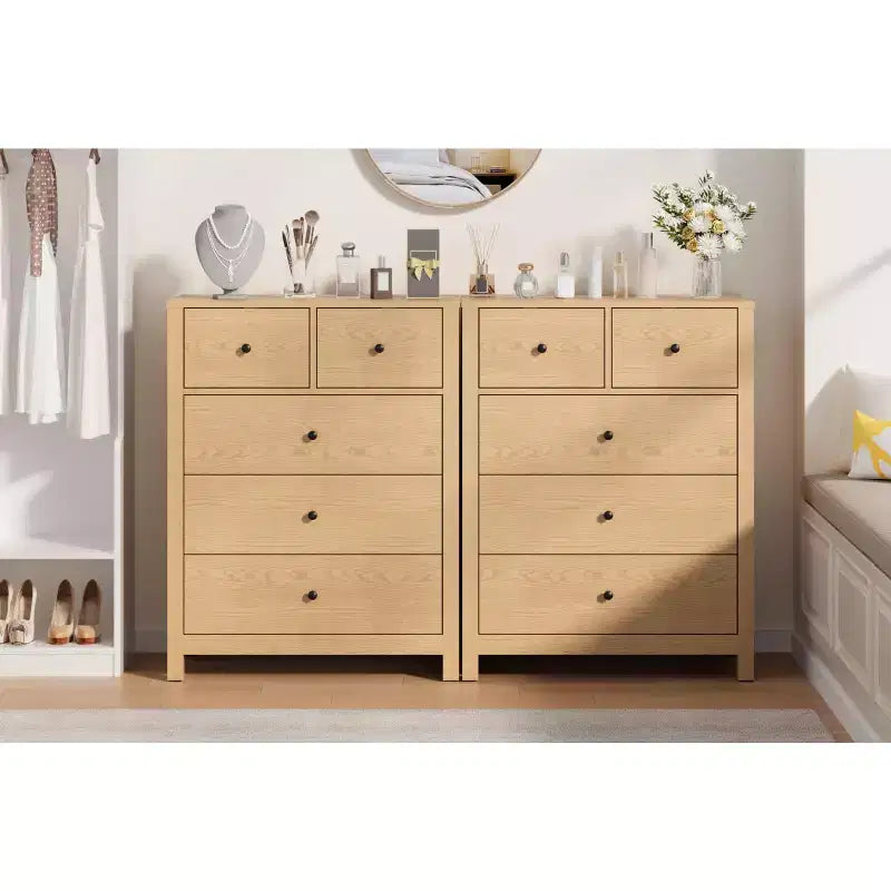 Comò a 5 cassetti - Mobile contenitore moderno in legno da 55 pollici con design antiribaltamento per camera da letto, soggiorno, ingresso, corridoio e ufficio