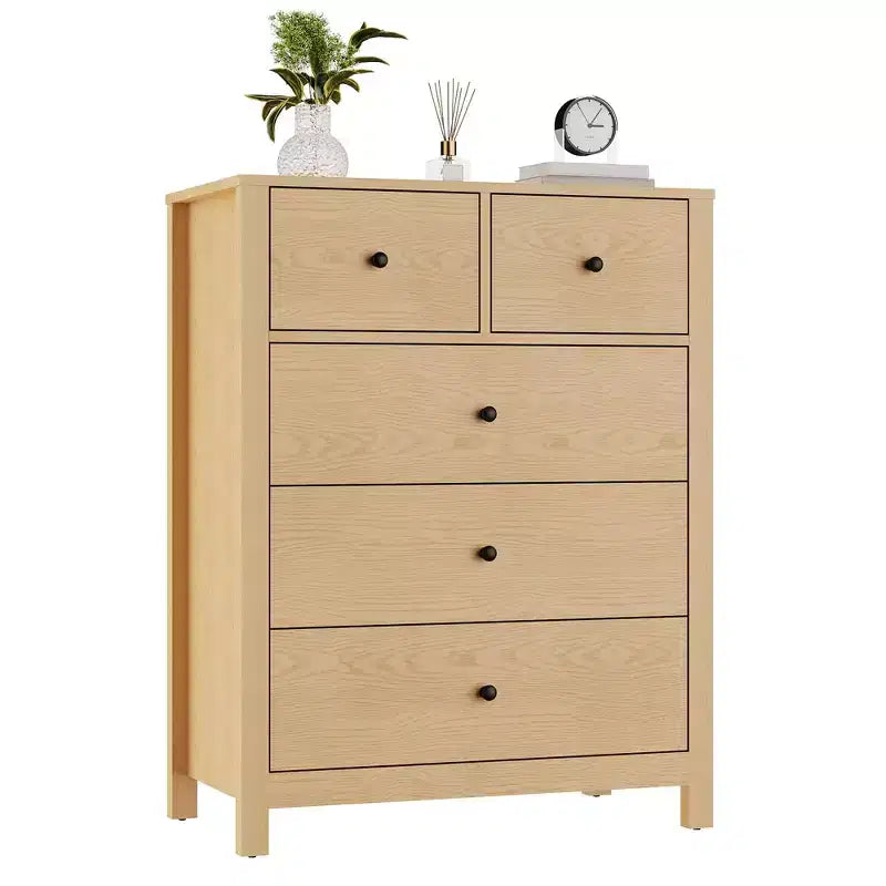 Comò a 5 cassetti - Mobile contenitore moderno in legno da 55 pollici con design antiribaltamento per camera da letto, soggiorno, ingresso, corridoio e ufficio