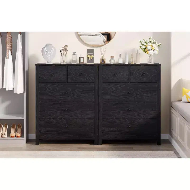 Comò a 5 cassetti - Mobile contenitore moderno in legno da 55 pollici con design antiribaltamento per camera da letto, soggiorno, ingresso, corridoio e ufficio