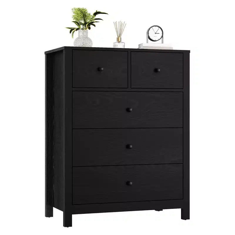 Comò a 5 cassetti - Mobile contenitore moderno in legno da 55 pollici con design antiribaltamento per camera da letto, soggiorno, ingresso, corridoio e ufficio