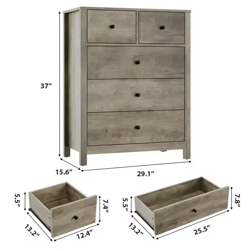 Comò a 5 cassetti - Mobile contenitore moderno in legno da 55 pollici con design antiribaltamento per camera da letto, soggiorno, ingresso, corridoio e ufficio