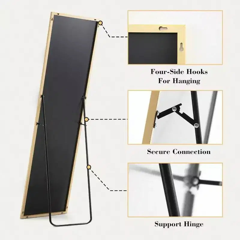 Specchio a figura intera dorato, 150x40 cm con supporto. Cornice in alluminio per appendere alla parete, appoggiare o autoportante in qualsiasi stanza
