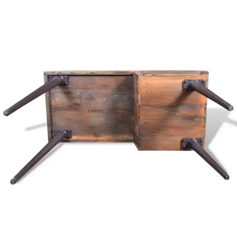 Scrivania in legno massello di recupero con gambe in ferro e ripiano aperto, 43" stile vintage