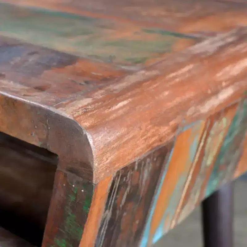 Scrivania in legno massello di recupero con gambe in ferro e ripiano aperto, 43" stile vintage