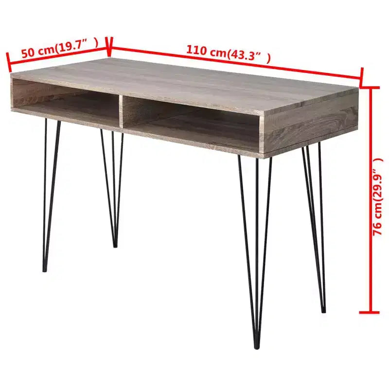 Scrivania grigia da 43" con 2 scomparti aperti e gambe a forcina in metallo nere, stile industriale moderno