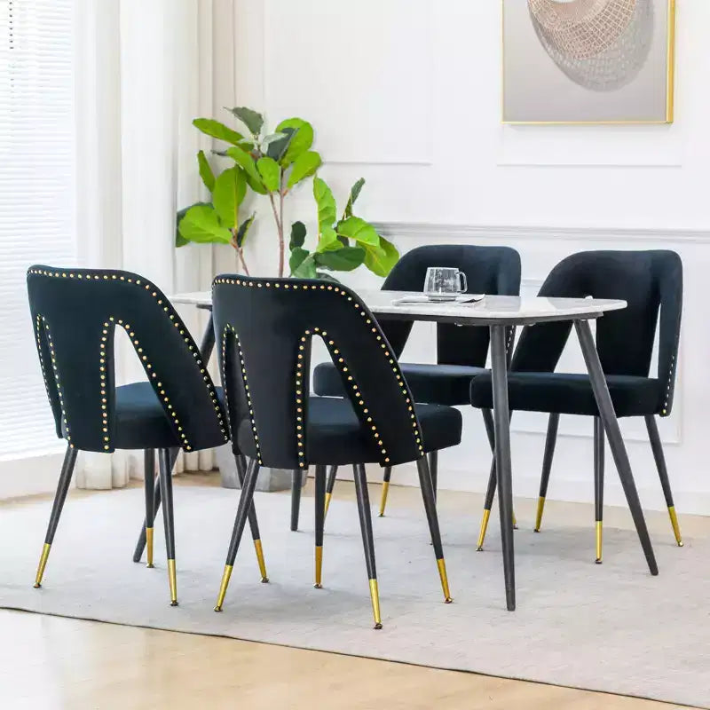 2Pcs Modern Velvet Upholstered Dining Chairs with Nailheads and Gold Tipped Black Metal Legs, Accent Chairs for Living Room Bedroon Restaurant