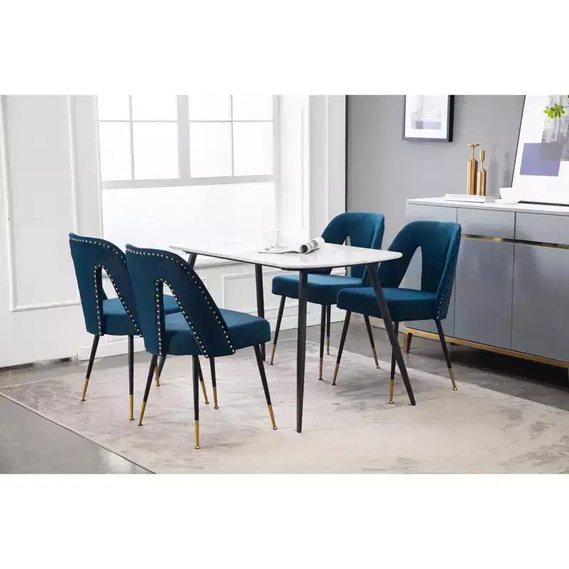 2 sedie da pranzo moderne imbottite in velluto con borchie e gambe in metallo nero con punte dorate, sedie decorative per soggiorno, camera da letto, ristorante