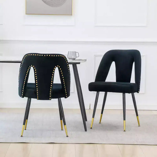2Pcs Modern Velvet Upholstered Dining Chairs with Nailheads and Gold Tipped Black Metal Legs, Accent Chairs for Living Room Bedroon Restaurant