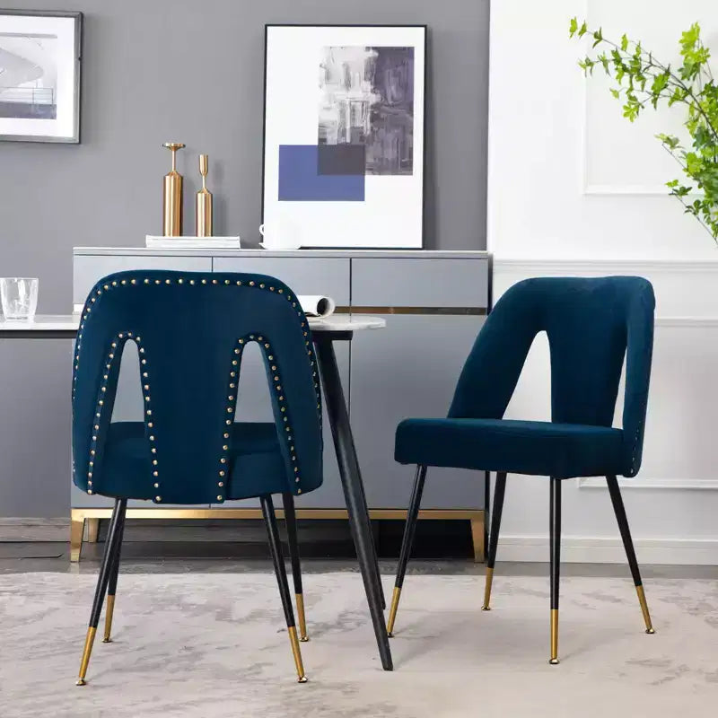 2Pcs Modern Velvet Upholstered Dining Chairs with Nailheads and Gold Tipped Black Metal Legs, Accent Chairs for Living Room Bedroon Restaurant