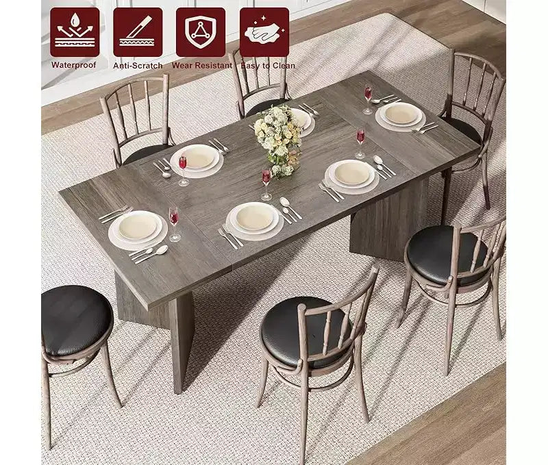Tavolo da pranzo rettangolare da 180 cm per 6-8 persone, grande tavolo da cucina in stile rustico, tavolo da pranzo in legno con piano spesso e gambe piatte e robuste