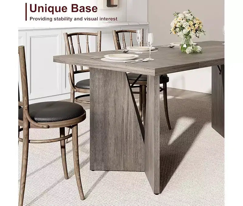 Tavolo da pranzo rettangolare da 180 cm per 6-8 persone, grande tavolo da cucina in stile rustico, tavolo da pranzo in legno con piano spesso e gambe piatte e robuste