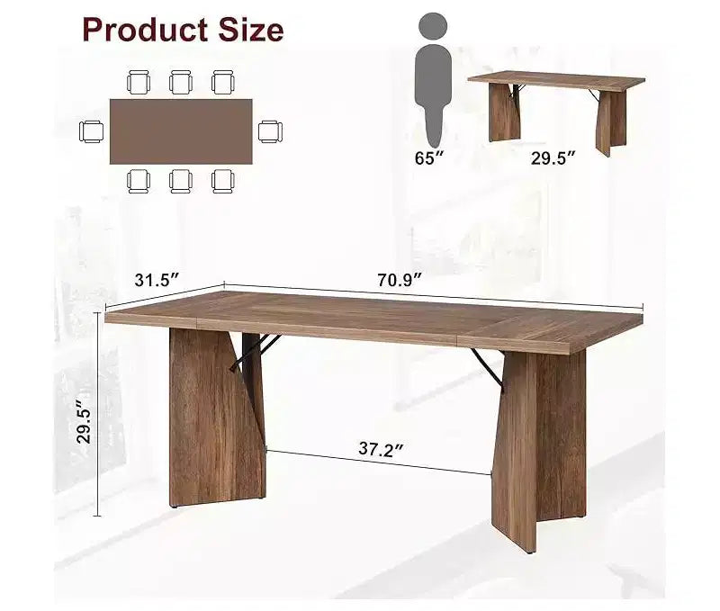 Tavolo da pranzo rettangolare da 180 cm per 6-8 persone, grande tavolo da cucina in stile rustico, tavolo da pranzo in legno con piano spesso e gambe piatte e robuste
